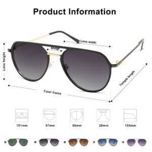 SOJOS Trendy Aviator Polarized Sunglasses for Women Men Retro Shades Classic Metal Sun Glasses SJ1204 Black&Gold/Grey Lens