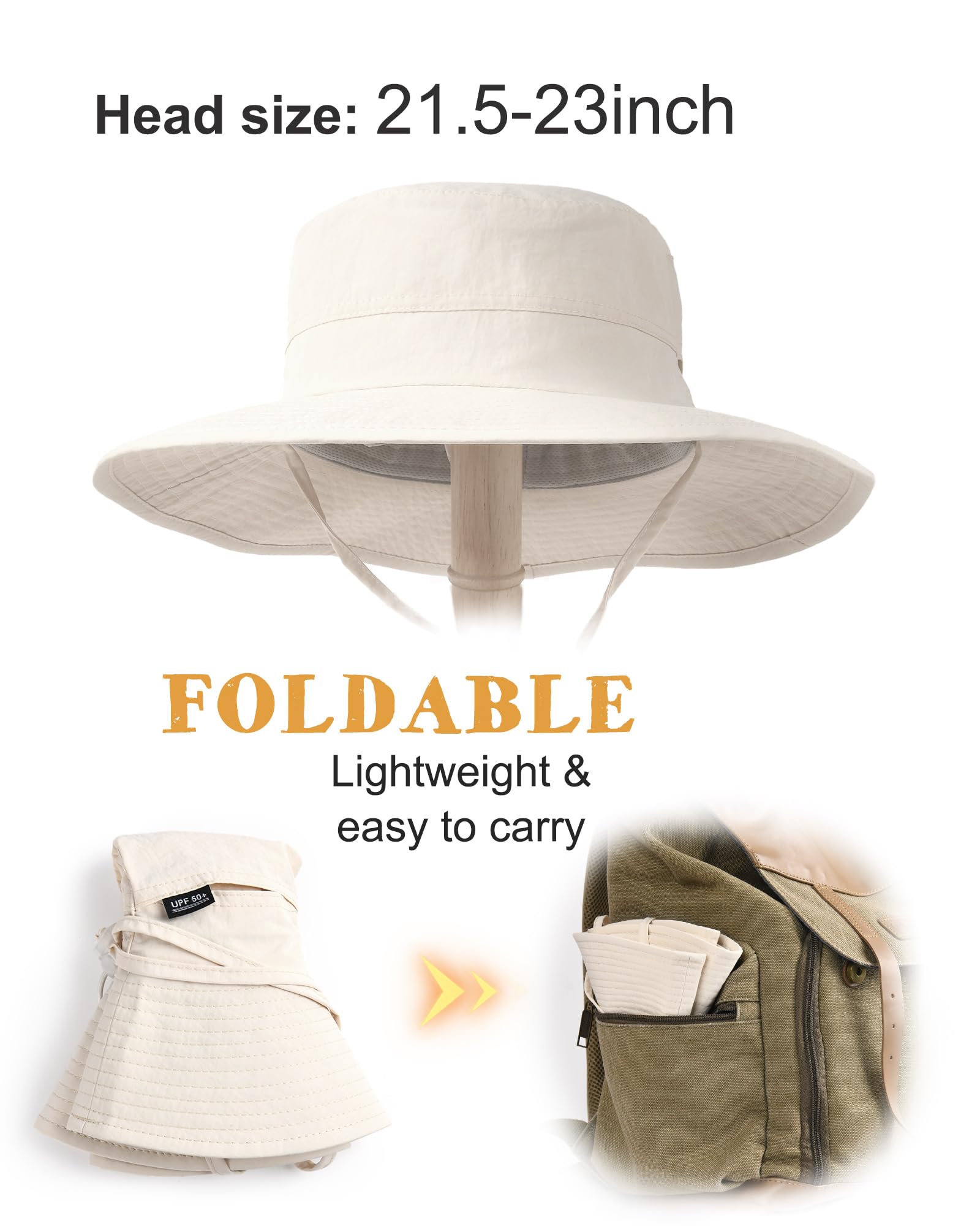 FURTALK Sun Hats for Women with Ponytail Hole Wide Brim Outdoor Hat UPF 50+Packable Summer Beach Hiking Fishing Hats Beige