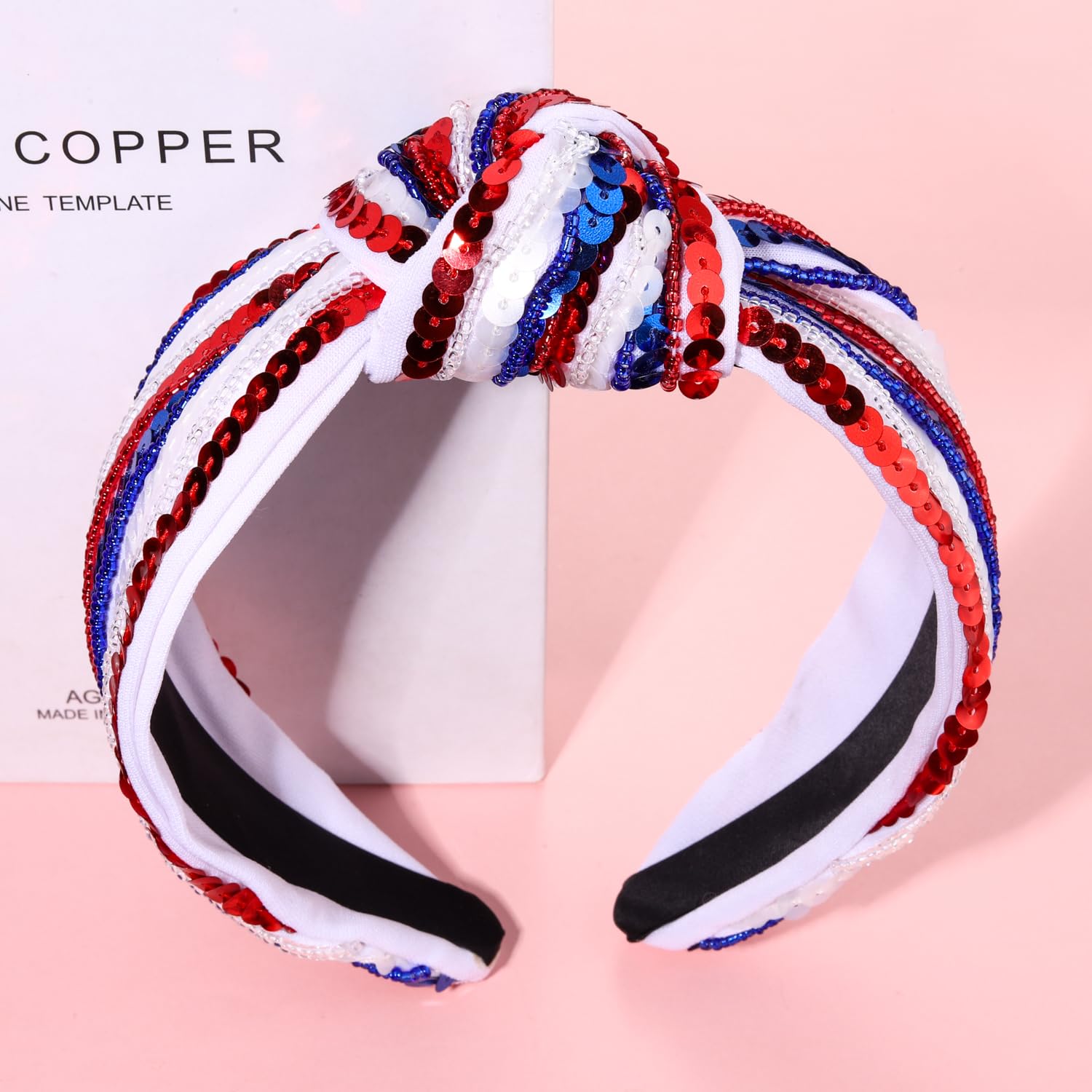 4 th of July Headband for Women Girls Fourth of July Knotted Headband Red White and Blue Sequin Beaded Patriotic Hairband American Flag USA Independence Day Head Band Hair Accessories Gifts