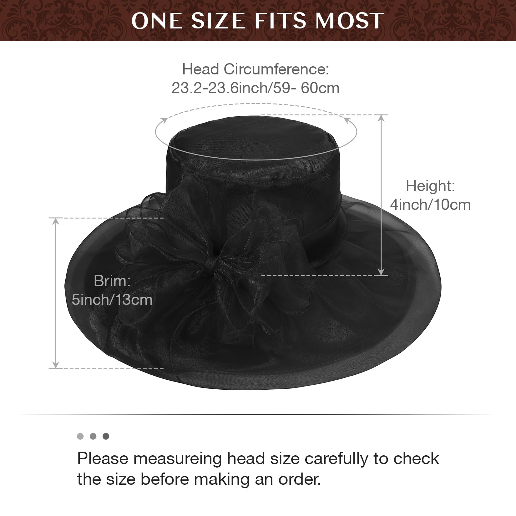 Komorebi Kentucky Derby Hats for Women Organza Fascinator Hats Tea Party Hats Bridal Church Wedding Headwear Black One Size