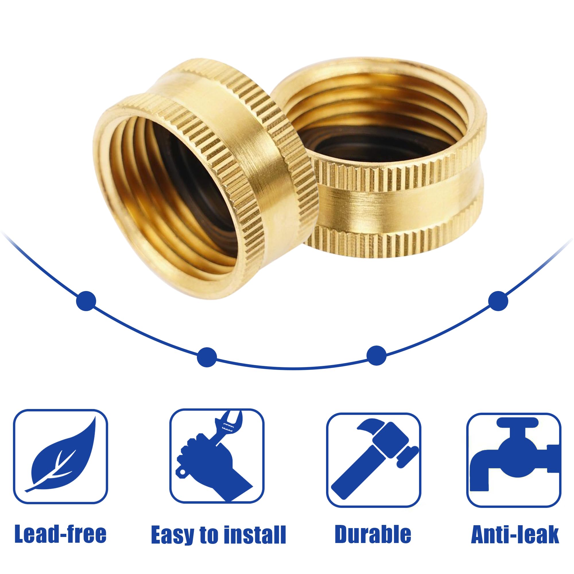 Hourleey Brass Garden Hose End Caps, 2 Pack 3/4" Female End Cap, Garden Hose End Caps with 2 Washers