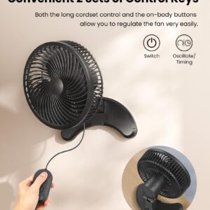 Koonie 8'' Wall Mount Fan, Quiet Small Wall Fan with Timer, 8.2ft Wired Remote, 80° Oscillation, 100° Adjustable, 3 Speeds High Velocity for RV Bedroom Kitchen Office Garage(Adapter Included)