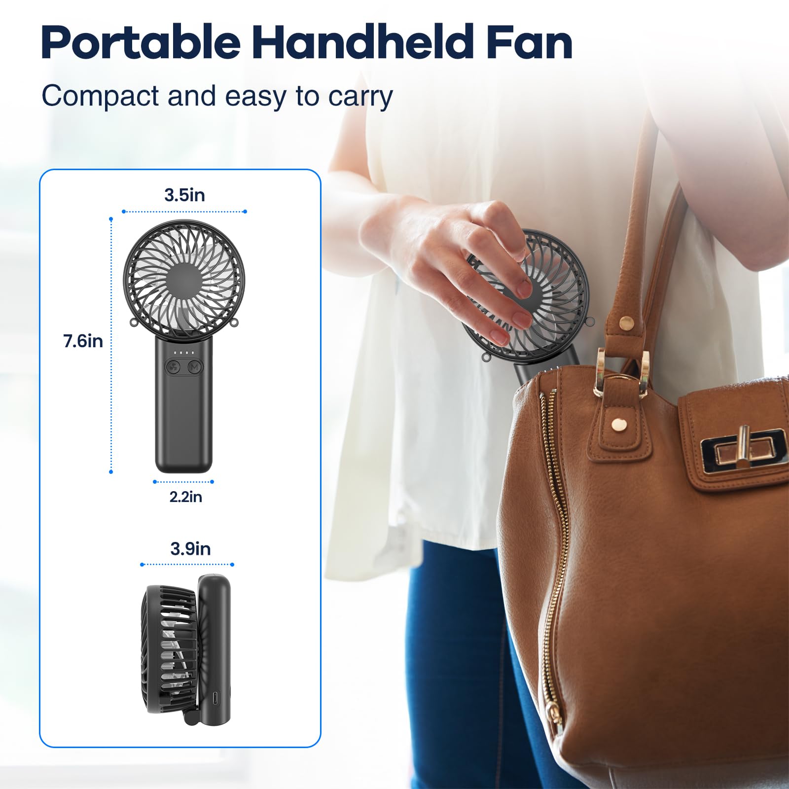 HandFan 2024 Handheld Fan, 5 Speeds Strong Airflow Hand Fan [Max 27 Working Hours], 180° Foldable Compact Design Personal Fan Handheld with Portable Charger for Travel/Disney/Concerts/Women(Black)