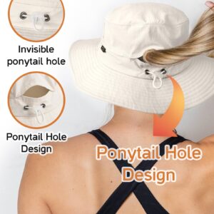 FURTALK Sun Hats for Women with Ponytail Hole Wide Brim Outdoor Hat UPF 50+Packable Summer Beach Hiking Fishing Hats Beige