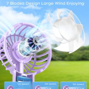 ASNUG Portable Handheld Fan, Mini Portable Fan, 2000mAh Rechargeable USB Fan, 3 Speed Personal Small Desk Fan, Strong Airflow, Super Quiet, Pocket Fan with Carabiner for Girl Women Home Outdoor Indoor