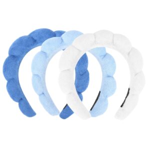 aco-uint 3 pack spa terry cloth headbands - puffy hair bands for skincare, makeup, and face washing