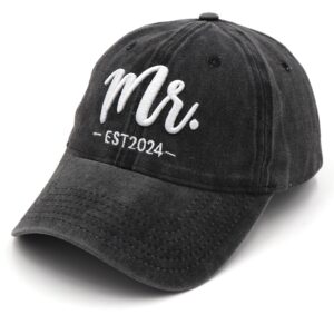 Mr and Mrs EST 2024 Hats for Men Women, Bride Groom Hat 3D Embroidered Baseball Cap Newlywed Honeymoon Wedding Gifts for Couples