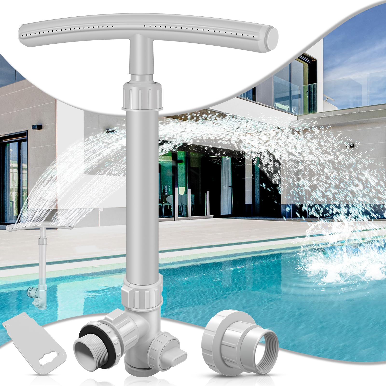 Pool Fountain for Above and In-Ground Pools, Dual Spray Pool Waterfall Fountain, 360°Adjustable Waterfall Pool Sprinkler Fountain for Cooling & SPA Relaxation, Above and Inground Pool Accessories