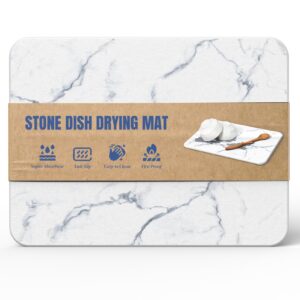 plentio quick dry stone drying mat for kitchen counter, water-absorbent diatomaceous dish drying mats, multi-purpose stone drying tray for cups dishes bottles, ivory-marble, 15.7"l x 11.8"w