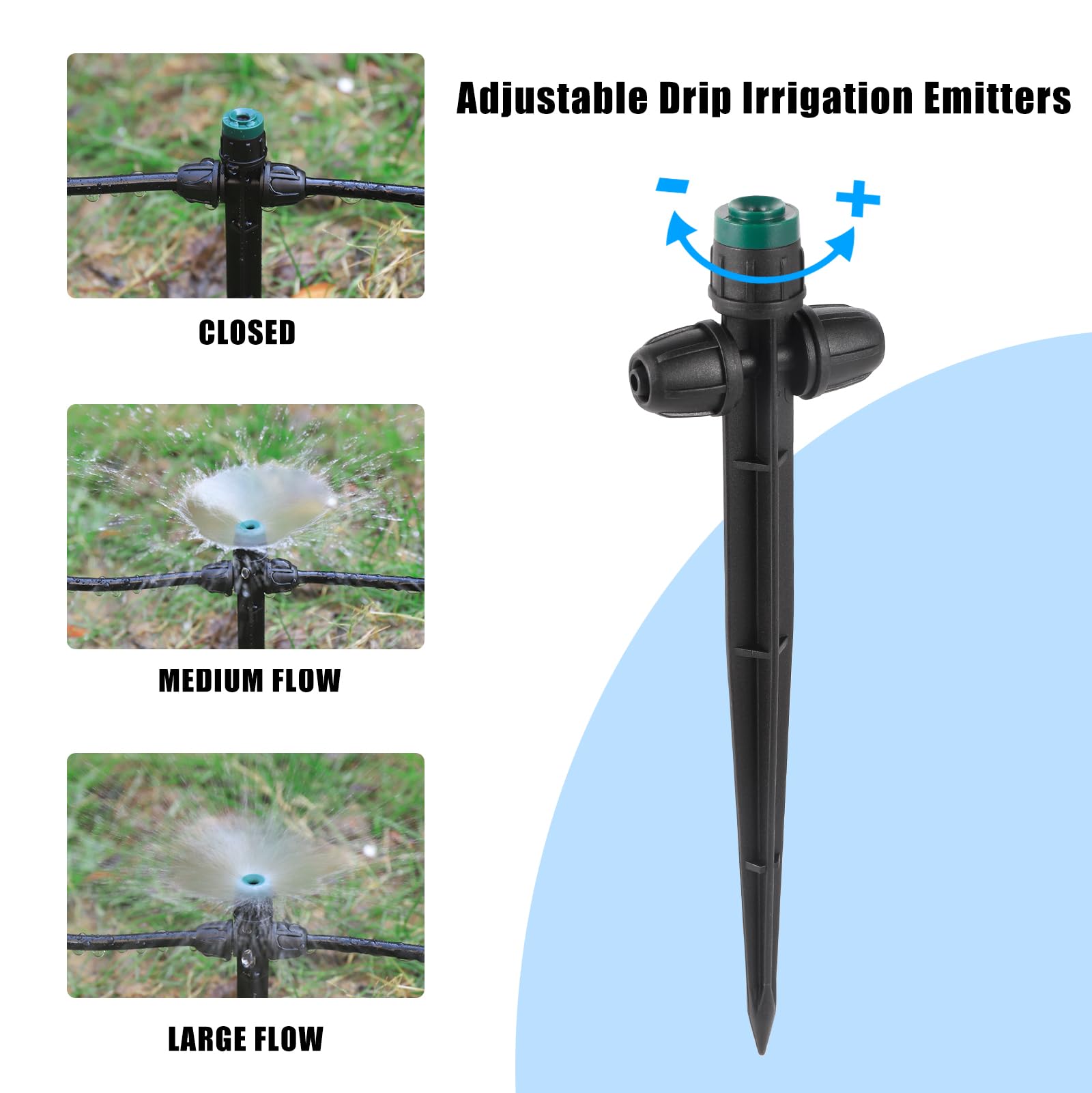 Drip Irrigation Emitters Sprayer for 1/4" Irrigation Tubing,Double Hole Design Adjustable 360 Degree Sprayer on 6.5" Stake for Garden Irrigation Watering System (25pc-Green Sprayer)