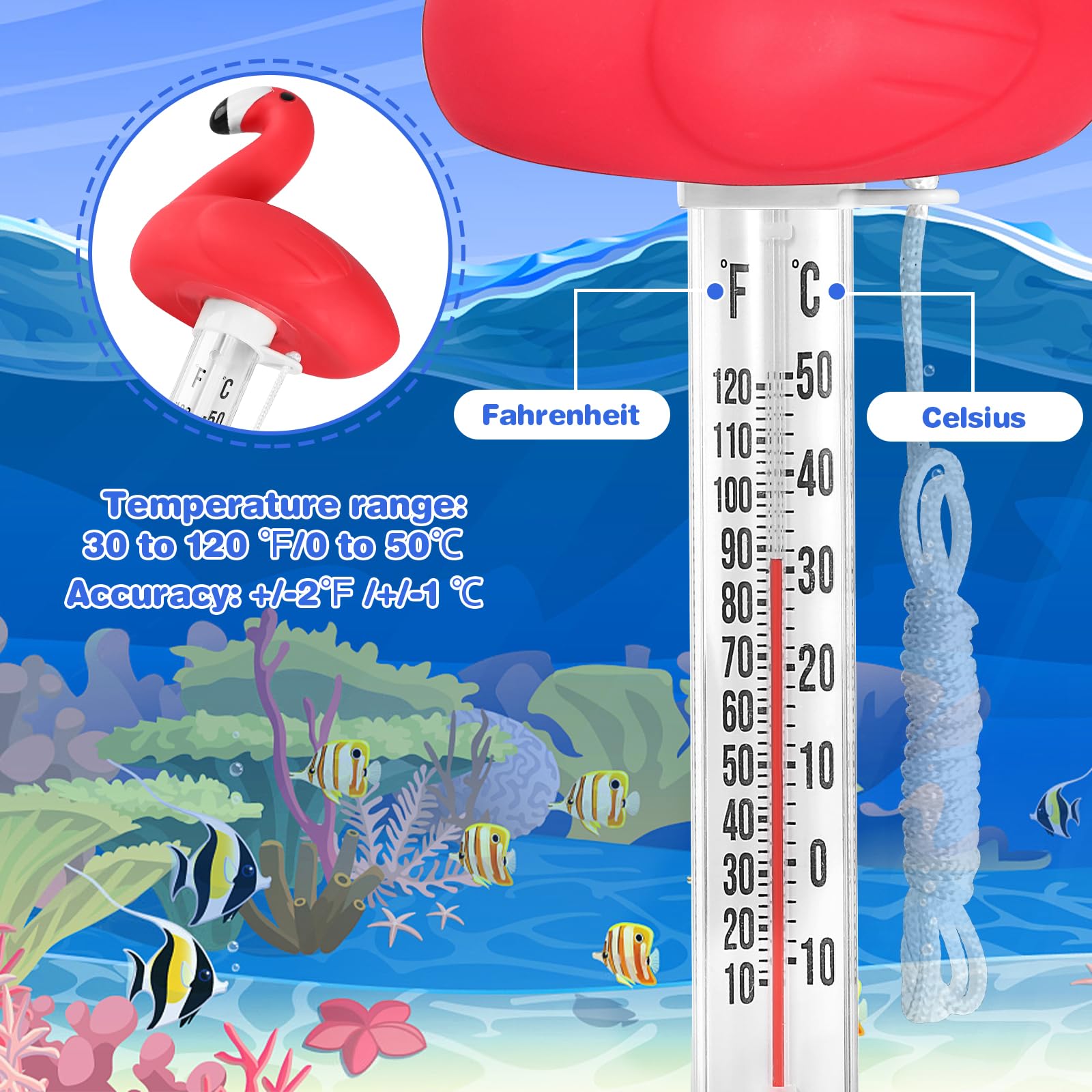 Floating Pool Thermometer, Pool Temperature Thermometer for Cold Plunge, Large Display, Easy to Read, Shatter Resistant, for Outdoor & Indoor Swimming Pools, Spas, Hot Tubs & Aquariums