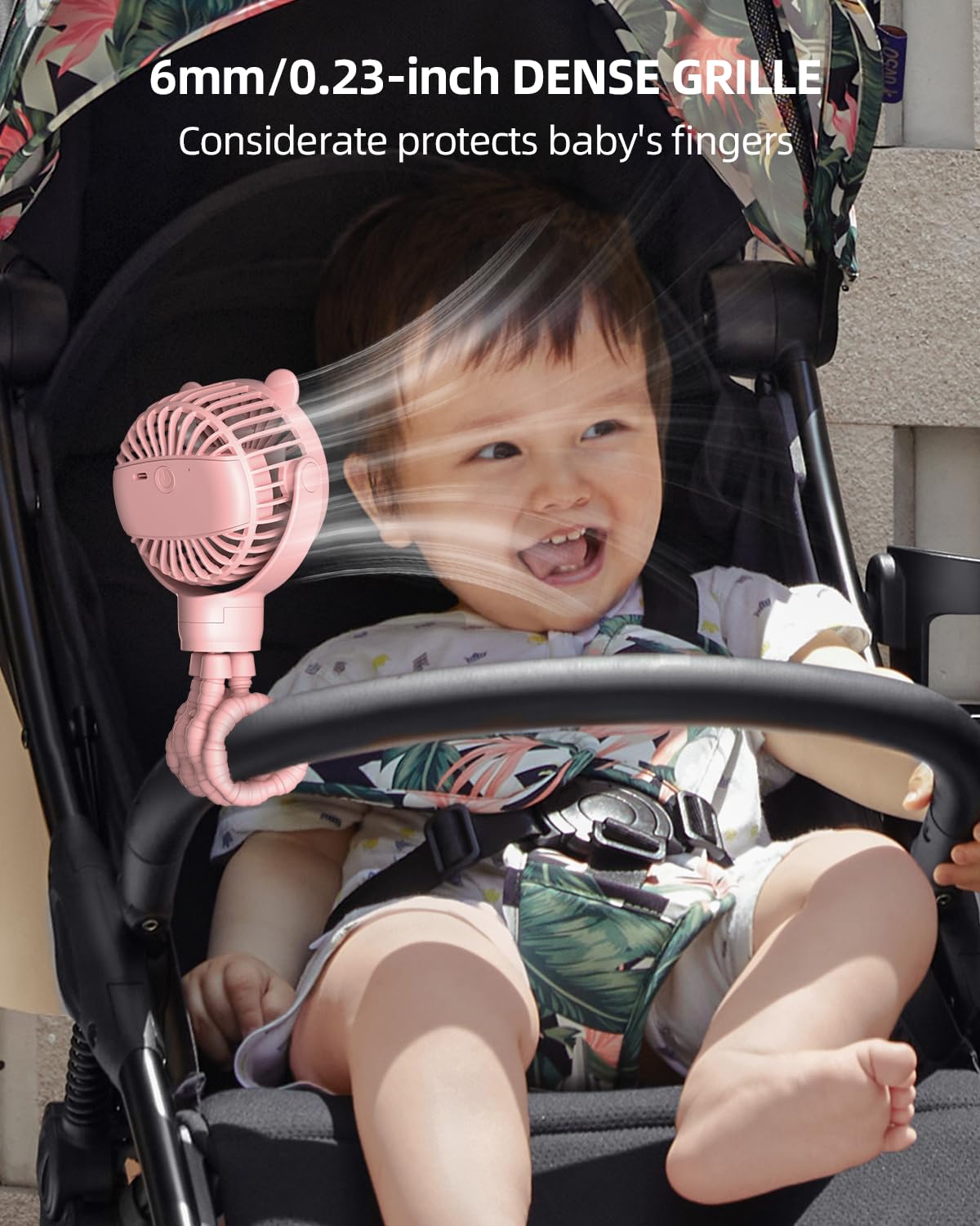 ASNUG Portable Mini Stroller Fan, Battery Operated Small Clip on Fan, Detachable Flexible Tripod Baby Fan with 3 Speed, Rechargeable Personal Fan for Car Seat Crib Treadmill Travel