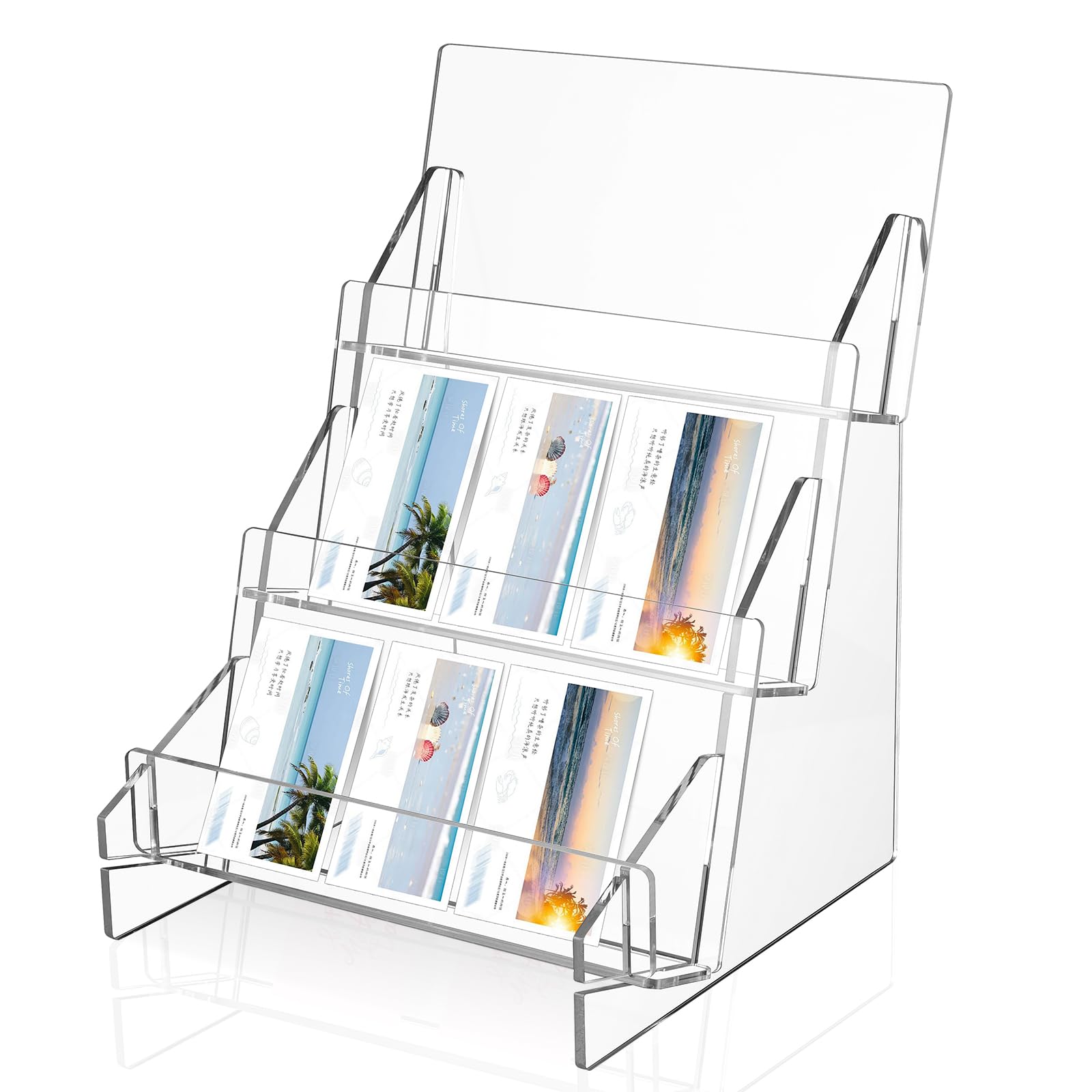 DLUGOPIS 3 Tier Acrylic Greeting Card Display Stand Greeting Card Organizer Display Stand Postcard Display Rack Card Display Shelf Retail Display Stand for Vendors Counter Greeting Card