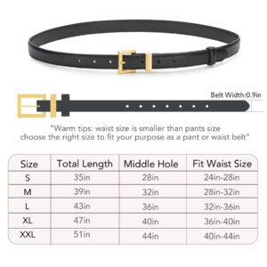 LUCHENGYI 2 Pack Women's Leather Belt for Jeans Pants Dresses Fashion Ladies Wasit Belt with Square Gold Buckle