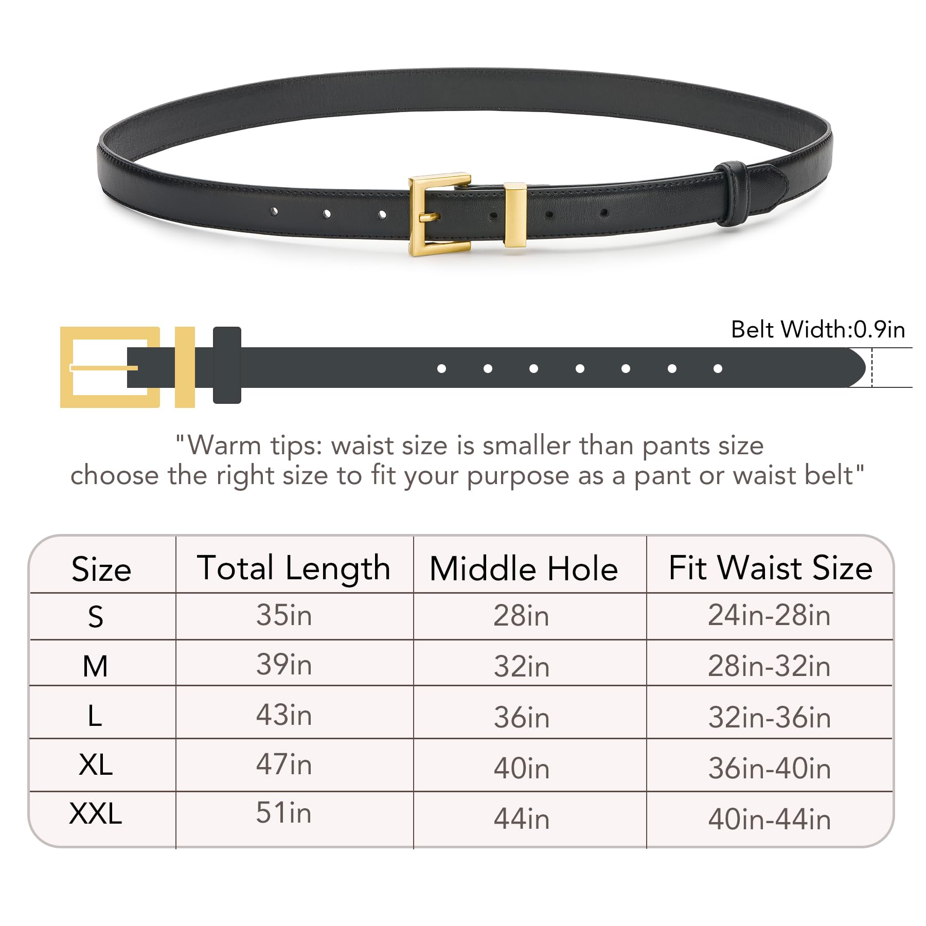 LUCHENGYI 2 Pack Women's Leather Belt for Jeans Pants Dresses Fashion Ladies Wasit Belt with Square Gold Buckle