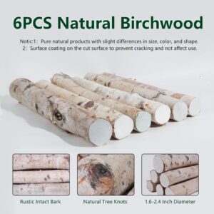 6 Pack Birch Logs Decorative Natural Birch Log for Decoration,Crafts,DIY,White Birch Logs for Fireplace Decor Firewood(Birch Logs:1.4"-2.6" Dia. x 16.5" Length)