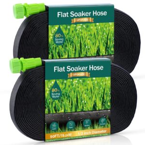 soaker hose - flat soaker hose 100ft for garden beds, water garden soaker hose linkable consistent drip irrigation hose save 83% water