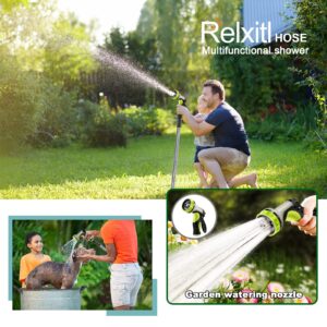 Relxitl Garden Hose 100ft - Stainless Steel Garden Hose Metal, Flexible Water Hose with Sprayer for Yard - Never Kink & Tangle, Durable and Leak Proof Heavy Duty for Outdoor Use