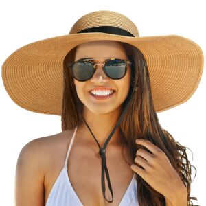 foldable beach sun hat for women, uv protection wide brim straw visor hats, fashionable boho hats for girls, outdoor tribe sun hats for travel gardening beach (dark khaki m)