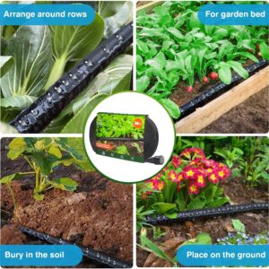 Flat Garden Soaker hose 50ft,Drip irrigation hose for garden beds,water hose with holes for flower beds,Saves 80% water.