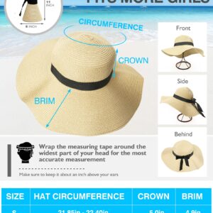 Foldable Beach Sun Hat for Women, UV Protection Wide Brim Straw Visor Hats, Fashionable Boho Hats for Girls, Outdoor Tribe Sun Hats for Travel Gardening Beach (Dark Khaki M)