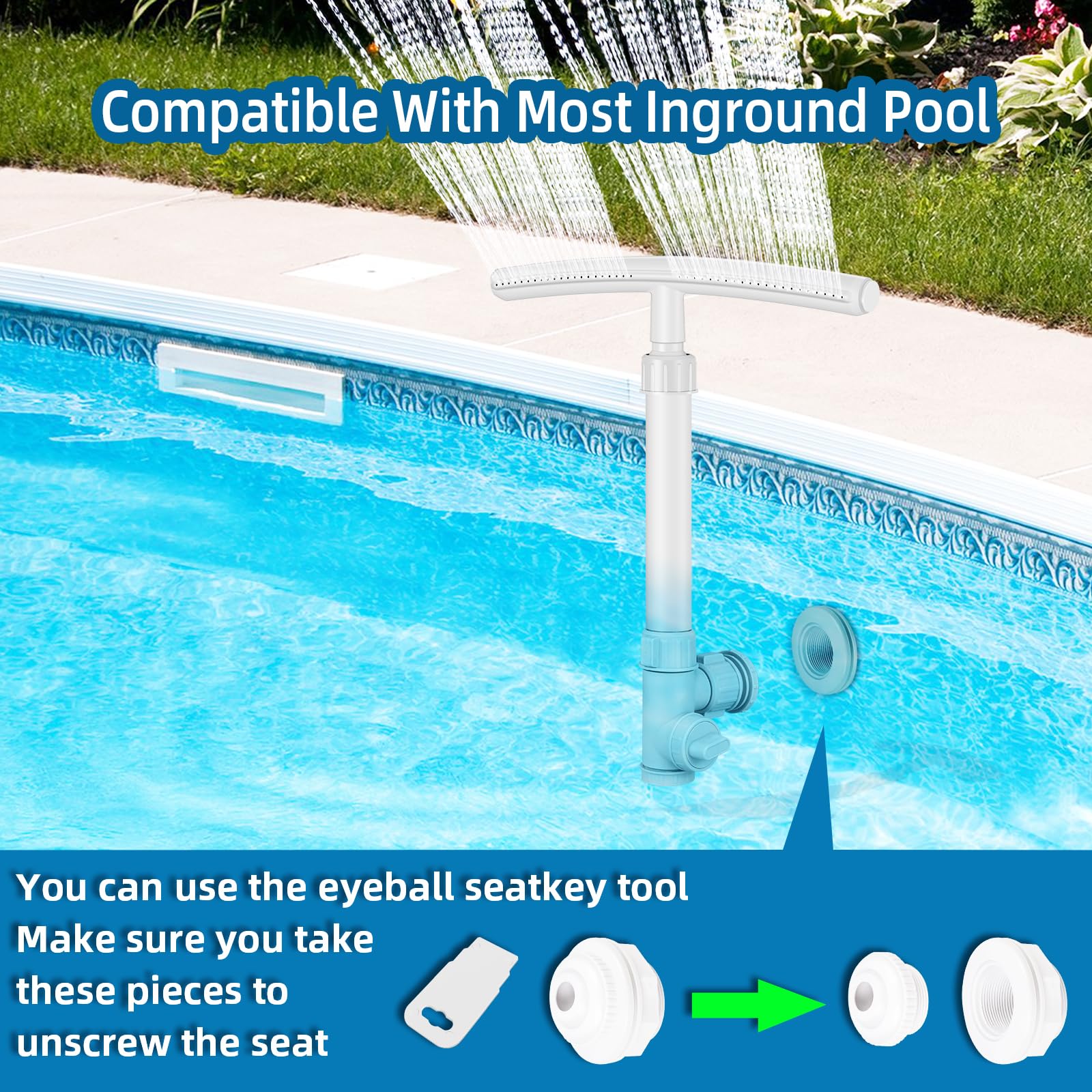 Pool Fountain for Above and In-Ground Pools, Dual Spray Pool Waterfall Fountain, 360°Adjustable Waterfall Pool Sprinkler Fountain for Cooling & SPA Relaxation, Above and Inground Pool Accessories