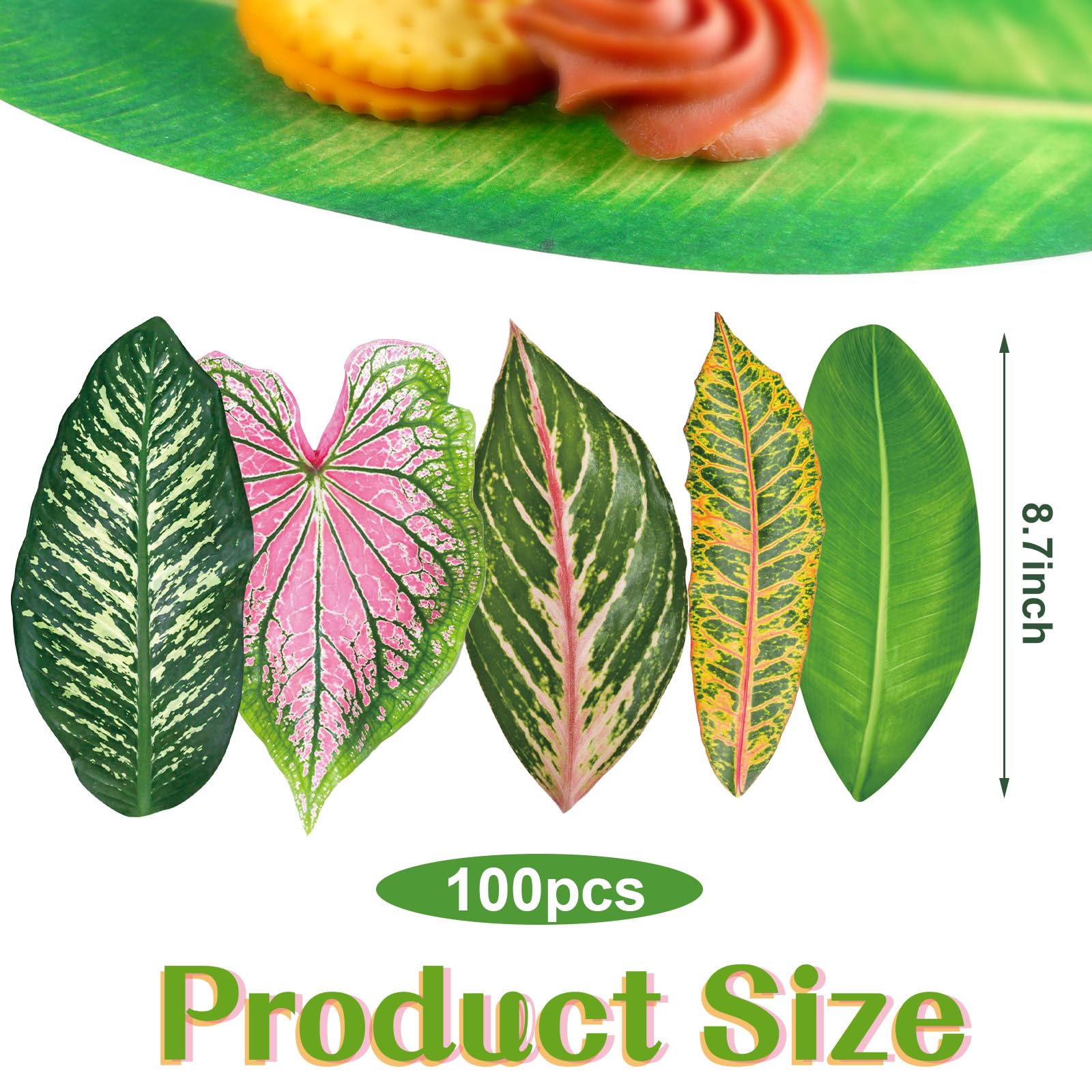 Kisston 100 Pcs Charcuterie Board Parchment Paper Tropical Leaves 8.7 Inch Paper Leaves for Cheese Board Double Sided Tropical Leaves Paper for Tropical Party Decorations Holiday Table Food Serving