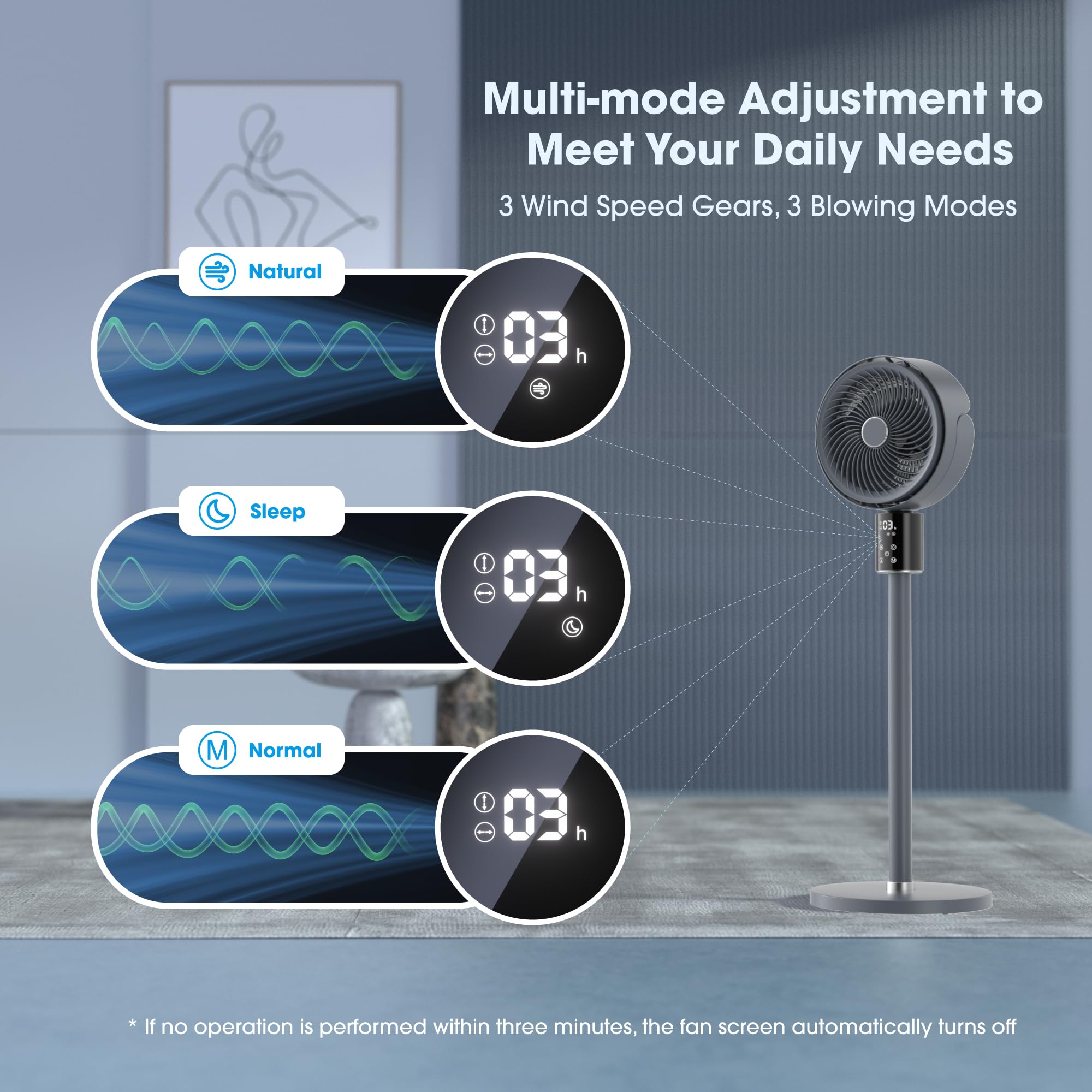 Feculs Official 100ft CirculAir Oscillating Standing Fan for Bedroom, Quiet Pedestal Floor Fan with Adjustable Height, AC Motor, Ultra Quiet 36-50dB, Touch & Remote Control, 3 Speeds, 12H Timer