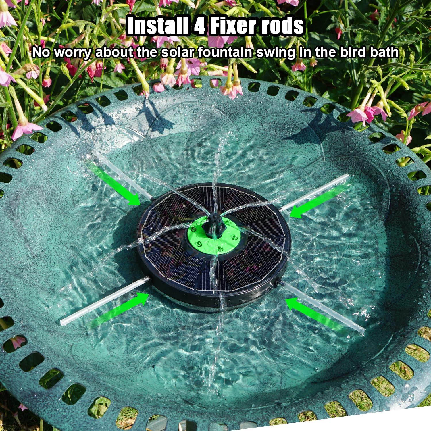 Yzert Solar Fountain with LED Lights Green Flower, 3.5W Glass Solar Bird Bath Fountains Pump with 2200 mAh Battery, Solar Water Fountain for Bird Bath, Garden, Outdoor, Pond -Black Panel Colorful