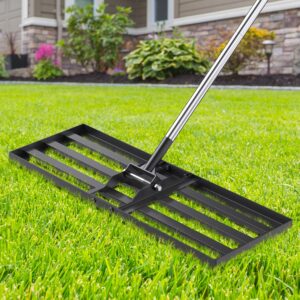 30x10 inch lawn leveling rake, yumatum 72" effort saving lawn leveler tool, stainless steel handle lawn leveler for golf course yard pasture garden, professional lawn care landscape rake