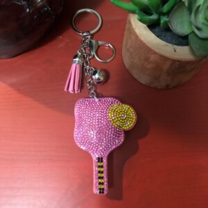 Popfizzy Bling Pink Pickleball Keychain for Women, Rhinestone Pickleball Backpack Keychain for Girls, Fun Pickleball Gifts