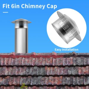 Singvon 6 Inch Round Chimney Cap, 304 Stainless Steel Chimney Cover with Screen, Stove Pipe Chimney Cap, Silver