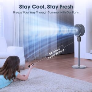 Feculs Official 100ft CirculAir Oscillating Standing Fan for Bedroom, Quiet Pedestal Floor Fan with Adjustable Height, AC Motor, Ultra Quiet 36-50dB, Touch & Remote Control, 3 Speeds, 12H Timer