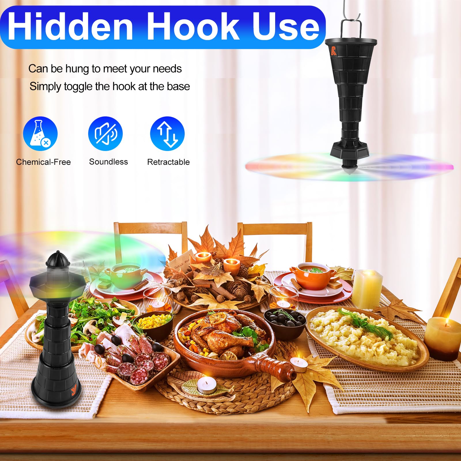 YOHHOS Fly Fans for Tables - Fly Repellent Fan Indoor Outdoor with Holographic Blades, 3 Heights Adjustable,Portable Bug Repellent Foldable Food Fans for Picnic,Party,Kitchen,BBQ (4 Pack)