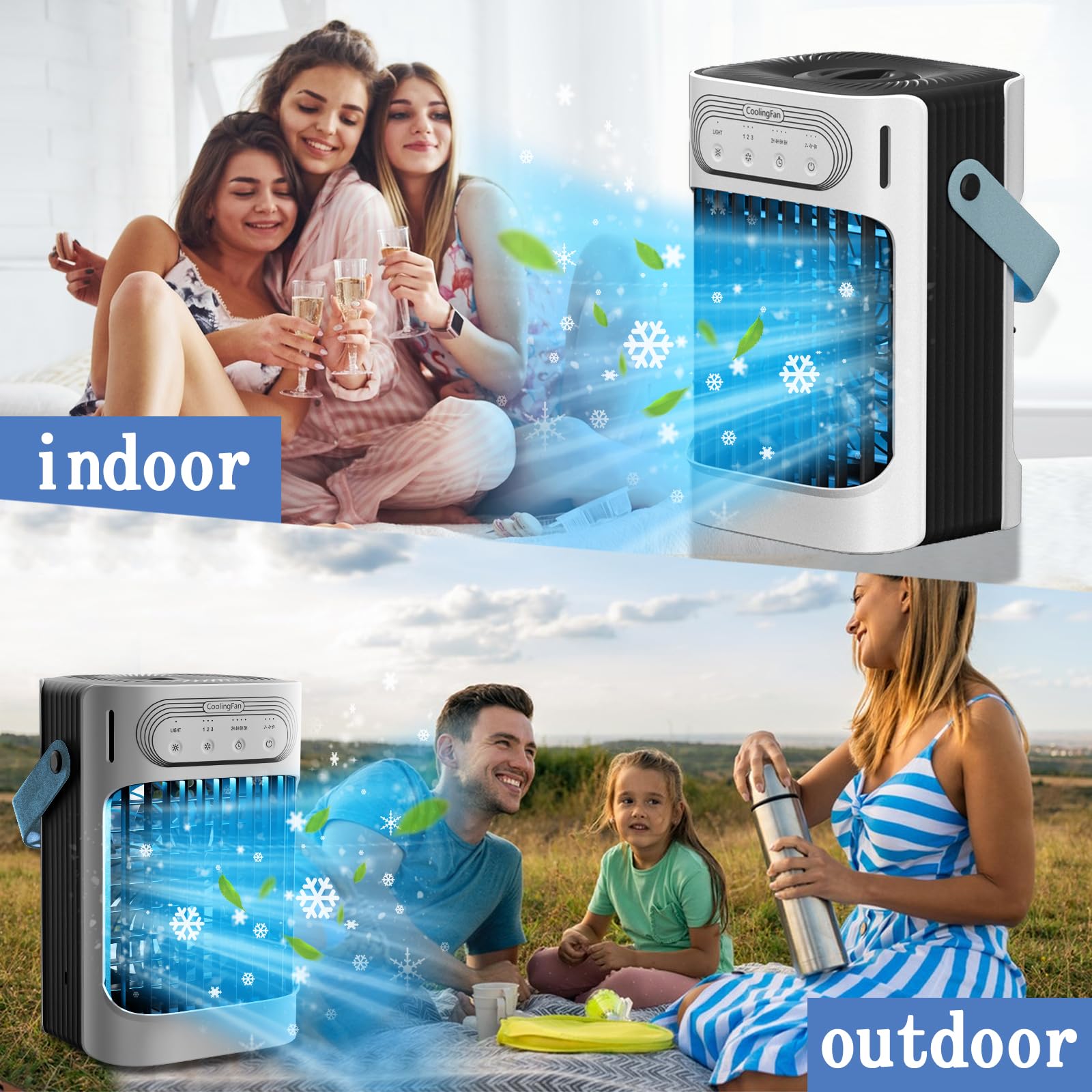 Portable Air Conditioners,Porbable AC 3in1 Mini Air Conditioner 900ML Water Tank,3 Cool Mist,3 Wind Speed,7 LED Light,2-8H Timer Personal Evaporative Air Cooler for Room/Office