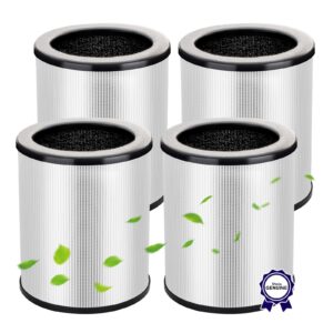 (4 pack) kj50 replacement filter compatible with vhoiu kj50 air purifier black/white, 360° rotating 3-in-1 filter of h13 true hepa filter, (official original filter, not suitable for other models)