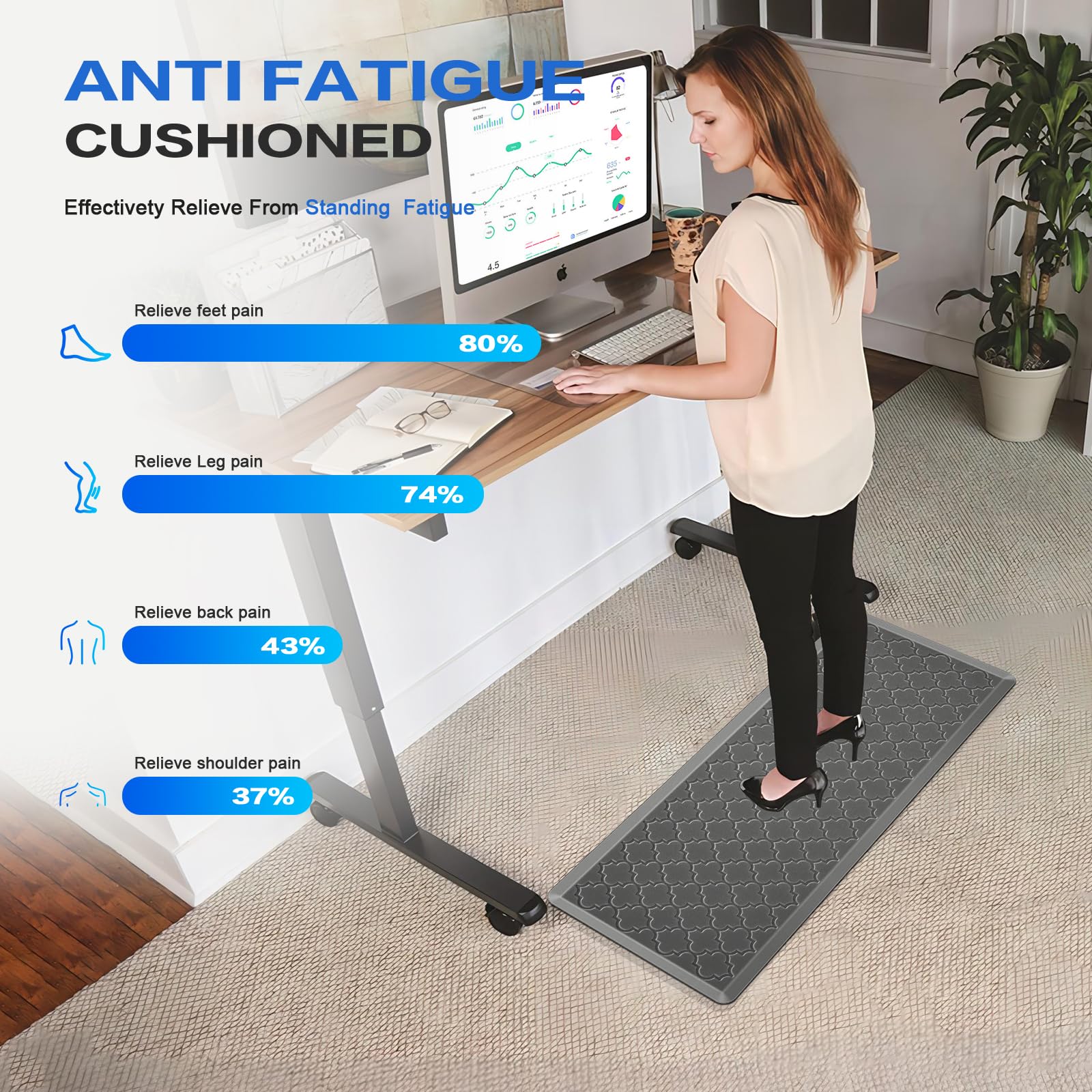 Villsure Kitchen Mat and Rugs, Cushioned Anti Fatigue Kitchen Mats, 1/2 Inch Thick Waterproof Non-Slip Kitchen Runner Rug, Heavy Duty Ergonomic Comfort Standing Desk Mat for Kitchen, Office, Laundry