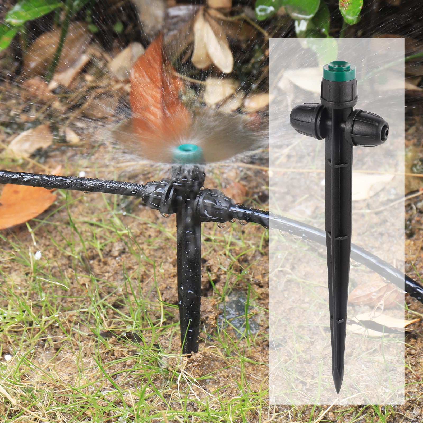 Drip Irrigation Emitters Sprayer for 1/4" Irrigation Tubing,Double Hole Design Adjustable 360 Degree Sprayer on 6.5" Stake for Garden Irrigation Watering System (25pc-Green Sprayer)