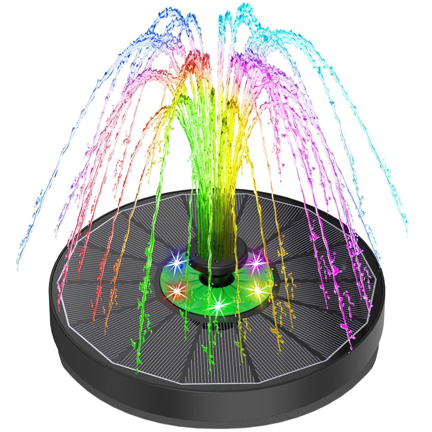 Yzert Solar Fountain with LED Lights Green Flower, 3.5W Glass Solar Bird Bath Fountains Pump with 2200 mAh Battery, Solar Water Fountain for Bird Bath, Garden, Outdoor, Pond -Black Panel Colorful