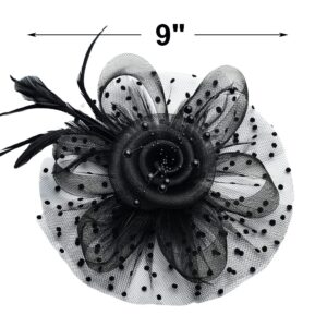 Fascinators Hats 20s 50s Hat Pillbox Hat Cocktail Tea Party Headwear with Veil for Girls and Women (US, Alpha, One Size, A-Black)