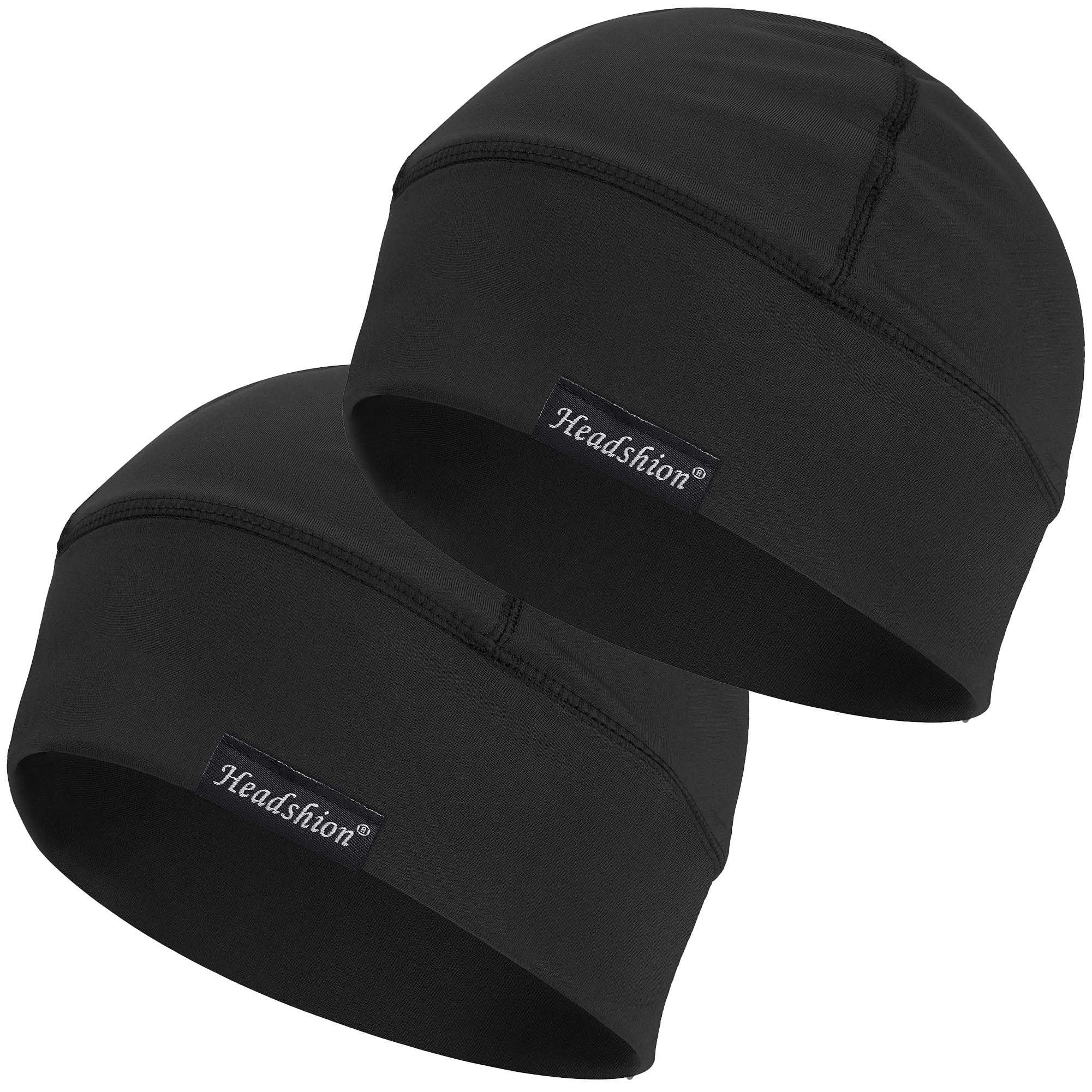 Headshion Cooling Skull Caps for Men Women,2-Pack Lightweight Beanie Helmet Liner (Large,Black)