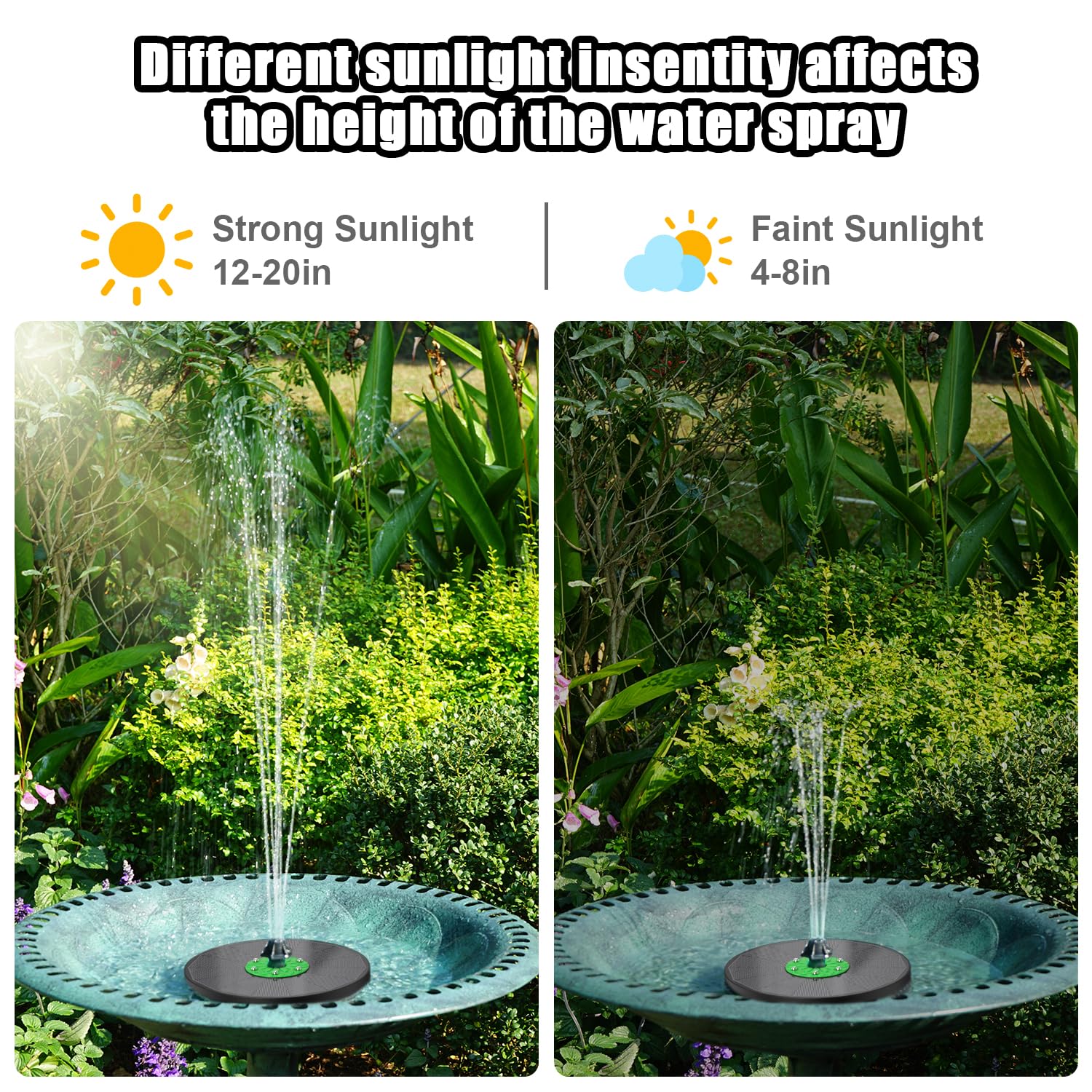 Yzert Solar Fountain with LED Lights Green Flower, 3.5W Glass Solar Bird Bath Fountains Pump with 2200 mAh Battery, Solar Water Fountain for Bird Bath, Garden, Outdoor, Pond -Black Panel Colorful