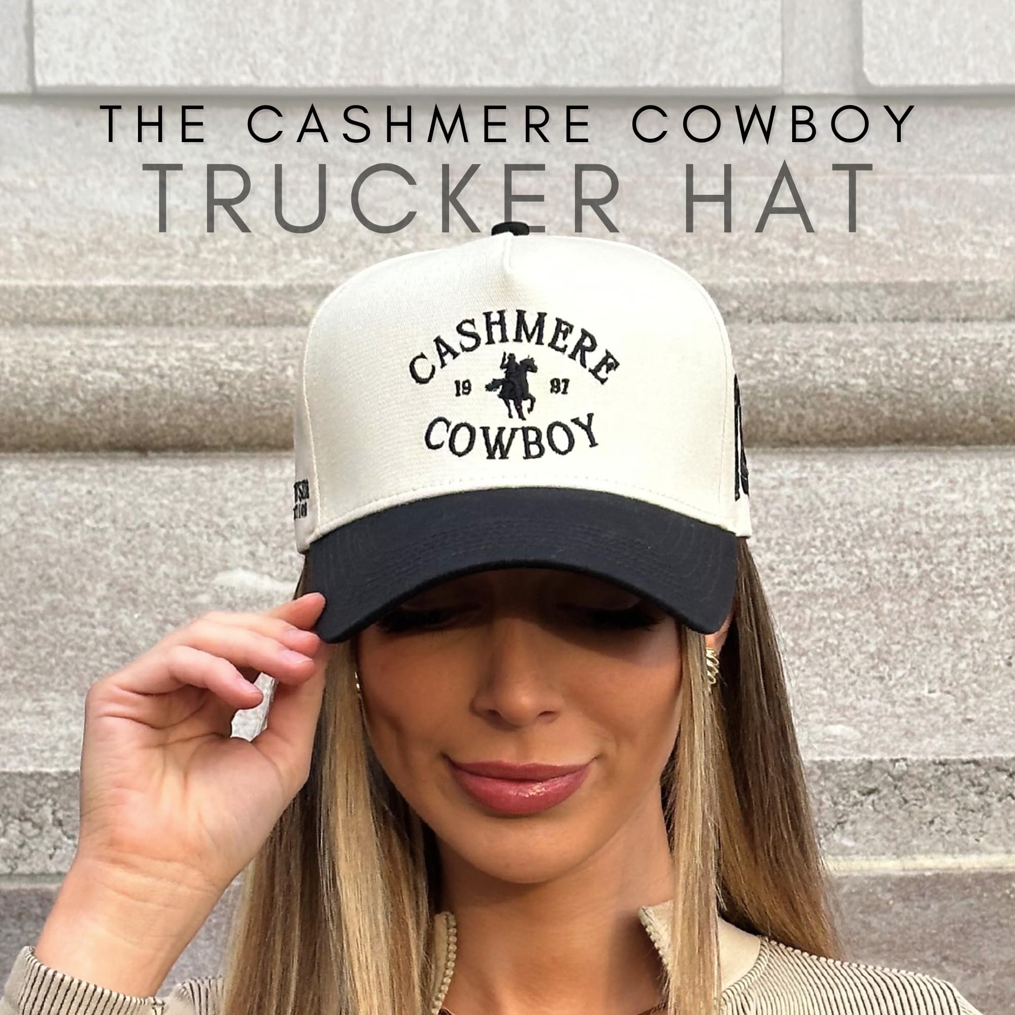 Vintage Trucker Hat | Country Cowboy Cute Preppy Retro Western Trucker Hats | Men Women Trendy Baseball Snapback | Two Tone Tan Red Green Black Trucker Hat | Cotton Cap (Cashmere Cowboy | Black)