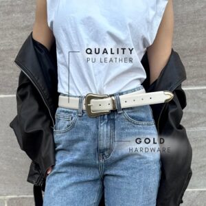 Citrusy Boutique Western Belt 2-Pack | Country Western Fashion Cowgirl Belts for Women | Cute Chunky Gold Western Belt Buckle | Cream and Black PU Leather Belts (Western Pack | Size M-L)