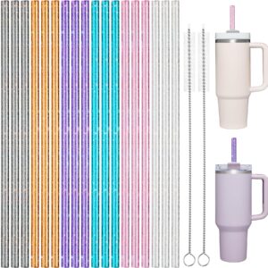 nihome 40oz straws, 18 pack glitter plastic replacement straws for stanley 40 oz tumbler, assorted color reusable straws 12 inch with 2 brushes - durable petg, bpa-free, with laser-induced sparkle