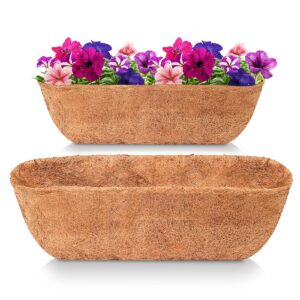 laveve 24" trough coco liner replacement for plant hanging basket, 2 pcs 100% natural thick coconut fiber liner for garden flowers basket planter/window flower box/vegetables pot