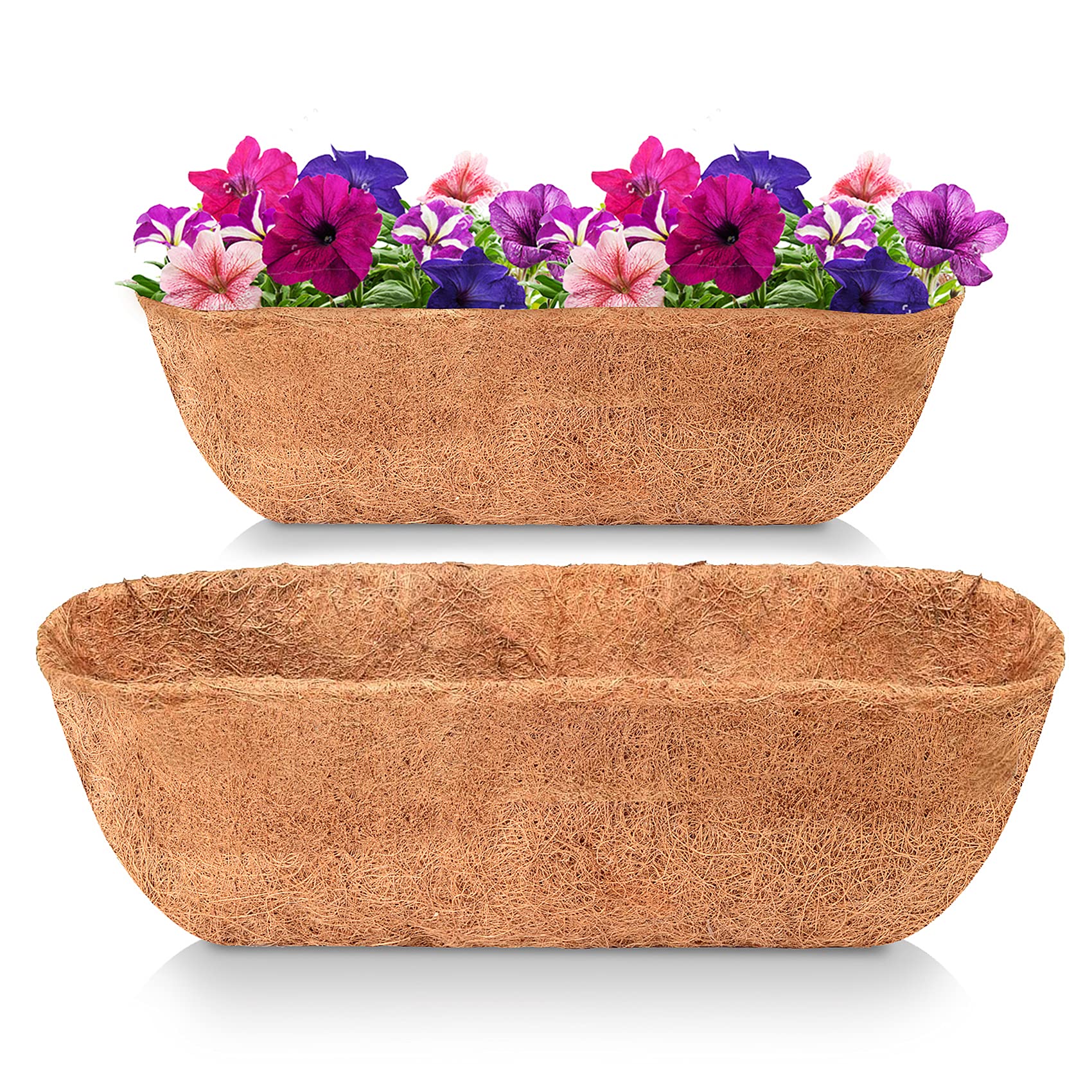 LAVEVE 24" Trough Coco Liner Replacement for Plant Hanging Basket, 2 Pcs 100% Natural Thick Coconut Fiber Liner for Garden Flowers Basket Planter/Window Flower Box/Vegetables Pot