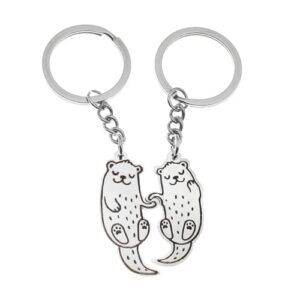 hisyi fashion keychain 2 pack cute animal keychain set car keychain otters key holder stainless steel bag pendant gift for besties, as shown in the figure