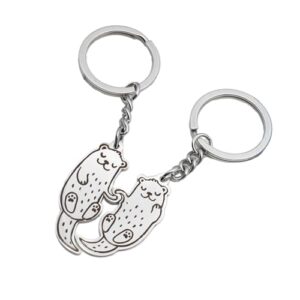 HISYI fashion keychain 2 Pack Cute Animal Keychain Set Car Keychain Otters Key Holder Stainless Steel Bag Pendant Gift for Besties, As Shown in the Figure