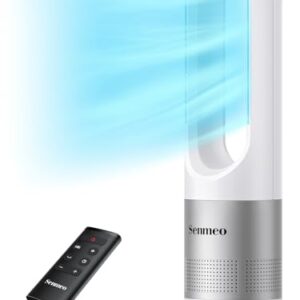 Senmeo Bladeless Fan for Bedroom, 22" Quiet Bladeless Tower Fan with Remote, 90° Oscillating, 8 Speeds, 9 Hour Timer, LED Display with Auto Off, Easy to Clean, Portable Standing Fan for Home, Office